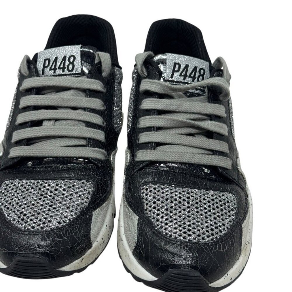 P448 Women’s Size 37 Black Silver Glitter Mesh Chunky Sneakers - Picture 4 of 14